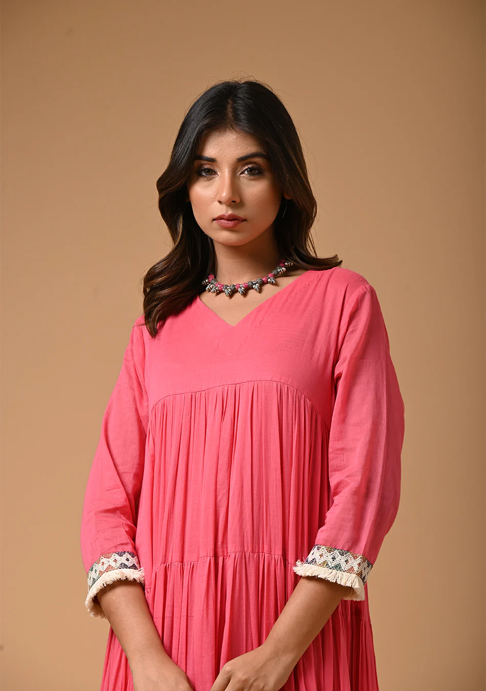 Aravalii Dark Pink Voile Heritage Dress - Image 4