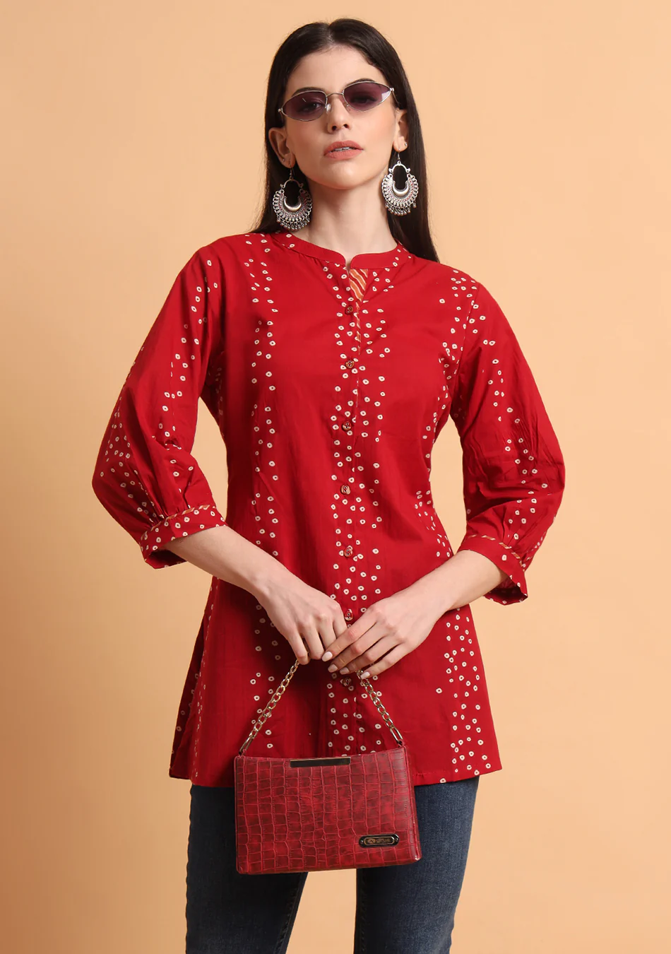 Deep Red Bandhani Top - Image 3