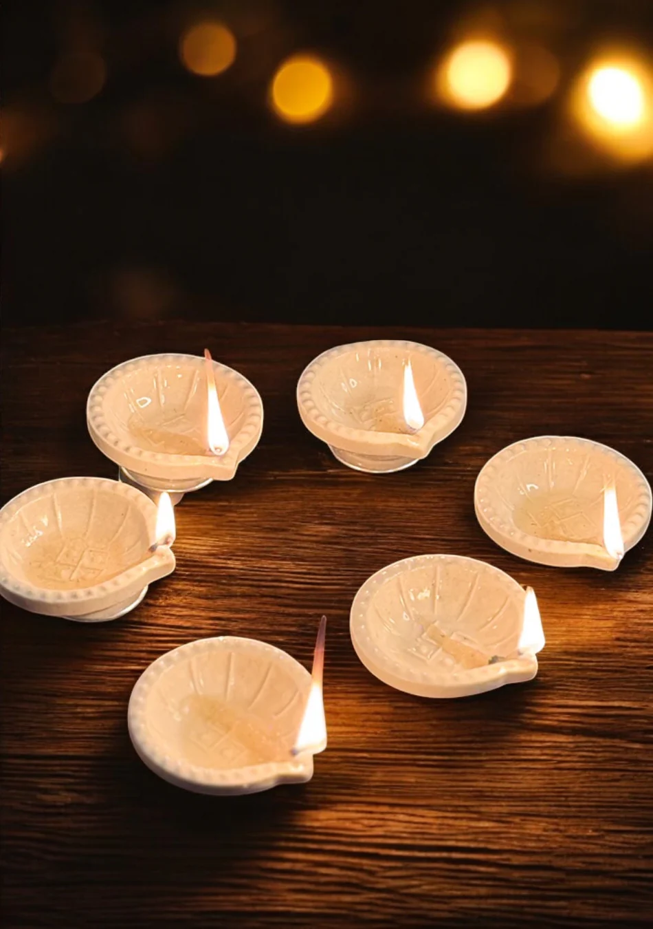 White Swastic Diya Set of 6 - Image 2