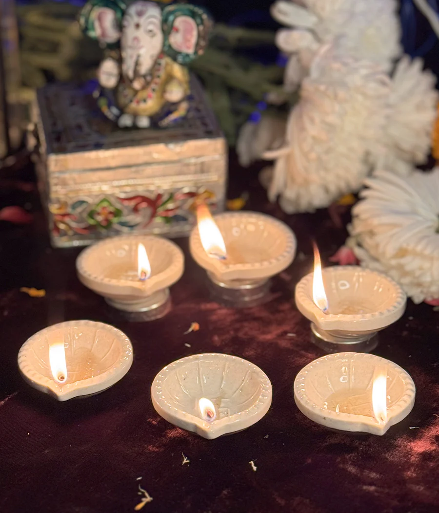 White Swastic Diya Set of 6 - Image 3