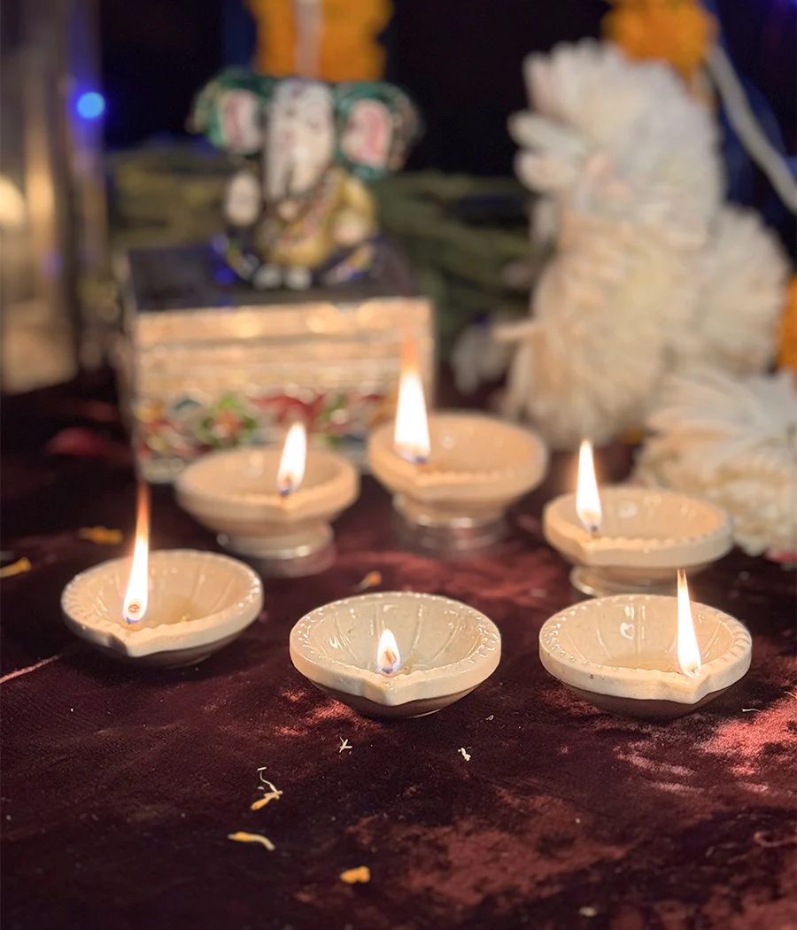 White Swastic Diya Set of 6 - Image 5