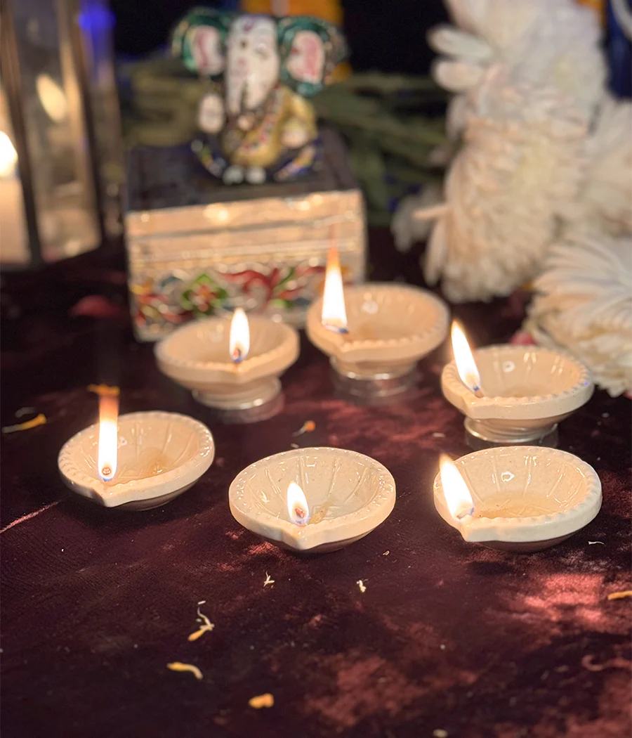 White Swastic Diya Set of 6 - Image 7