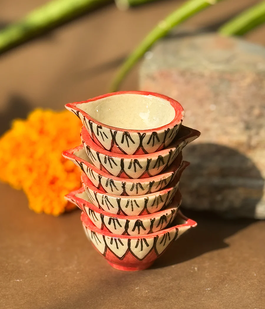 Red Blossom Diya - Set of 6 - Image 10