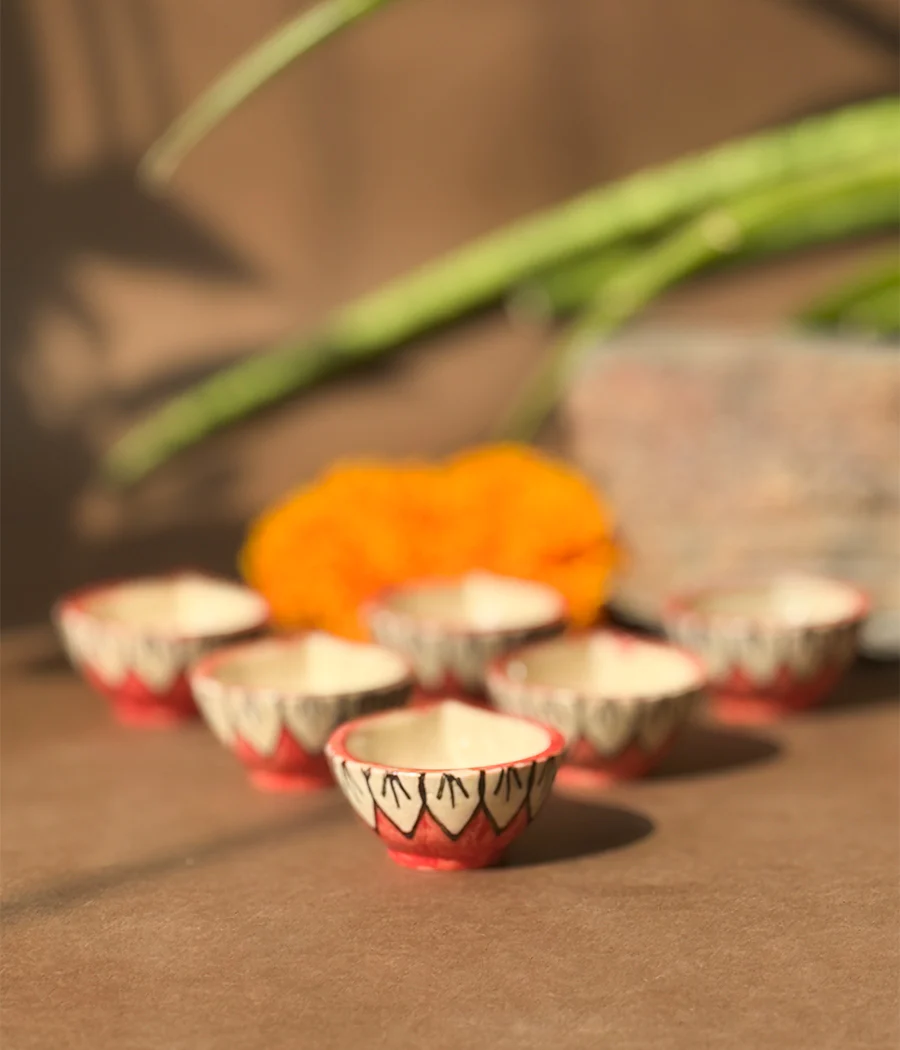 Red Blossom Diya - Set of 6 - Image 2