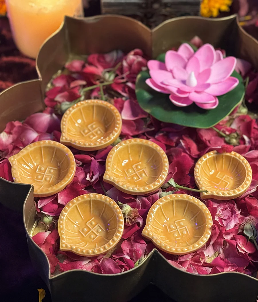 Peach Swastic Diya - Set of 6 - Image 10