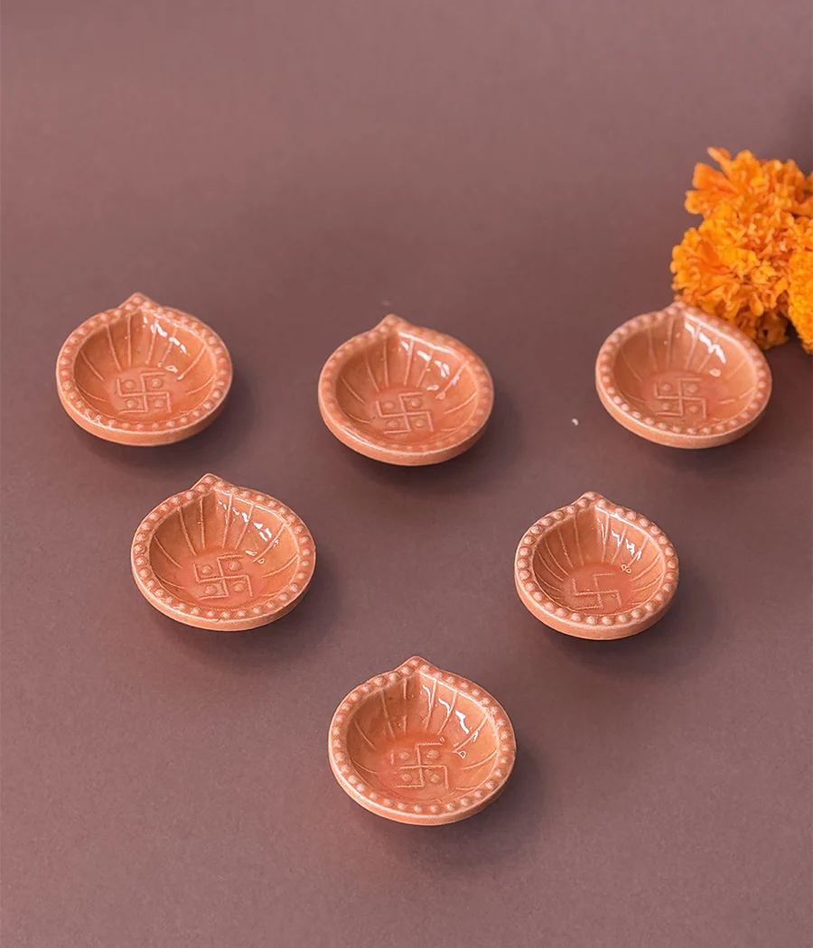 Peach Swastic Diya - Set of 6 - Image 2