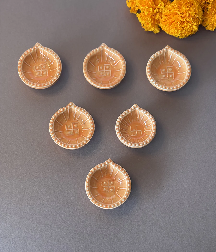 Peach Swastic Diya - Set of 6 - Image 5