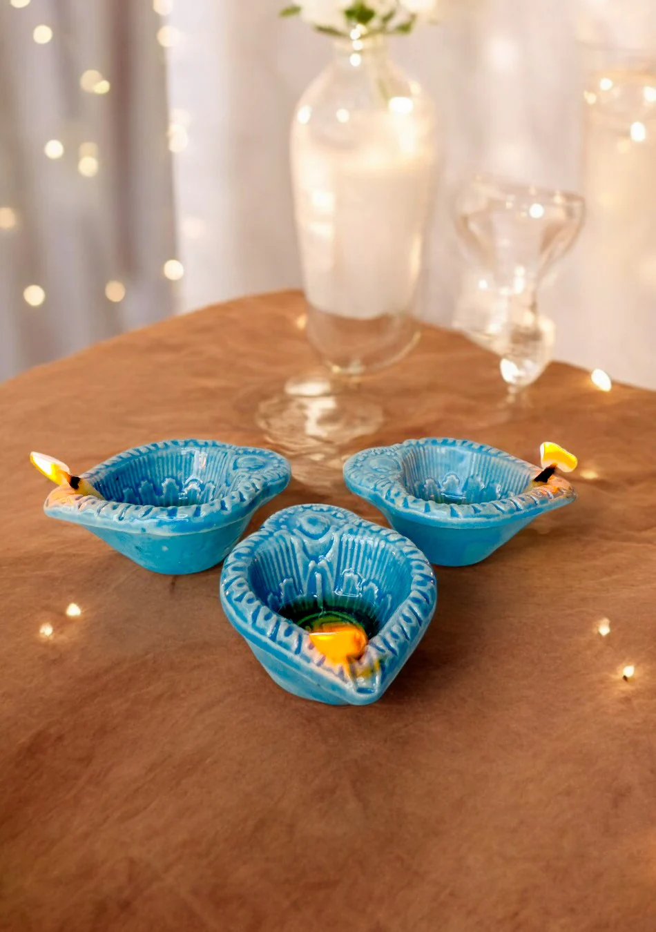 Blue Swastic Diya Set of 6 - Image 3