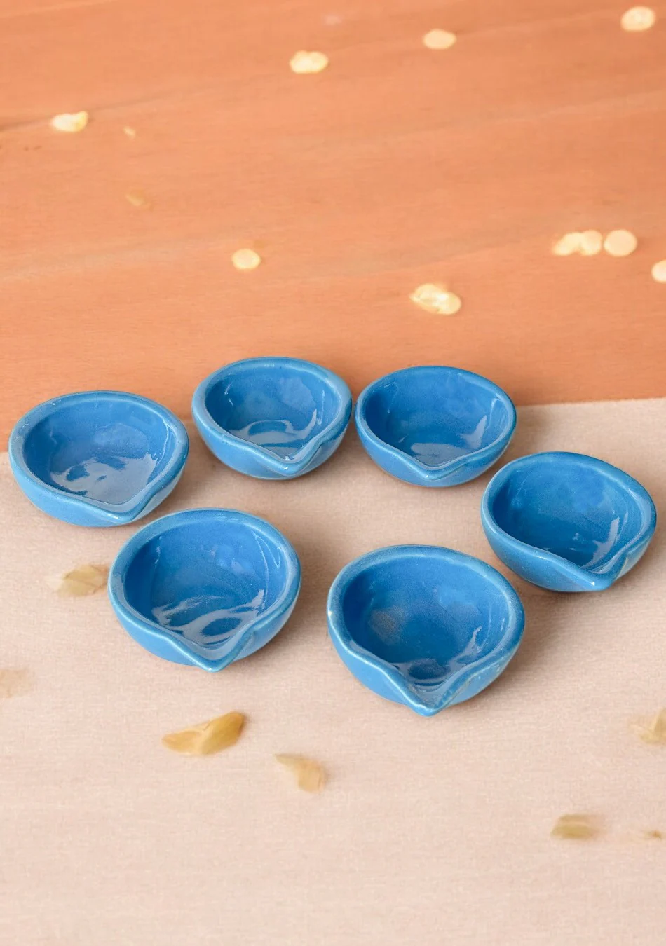 Blue glazed diya set of 6 - Image 2