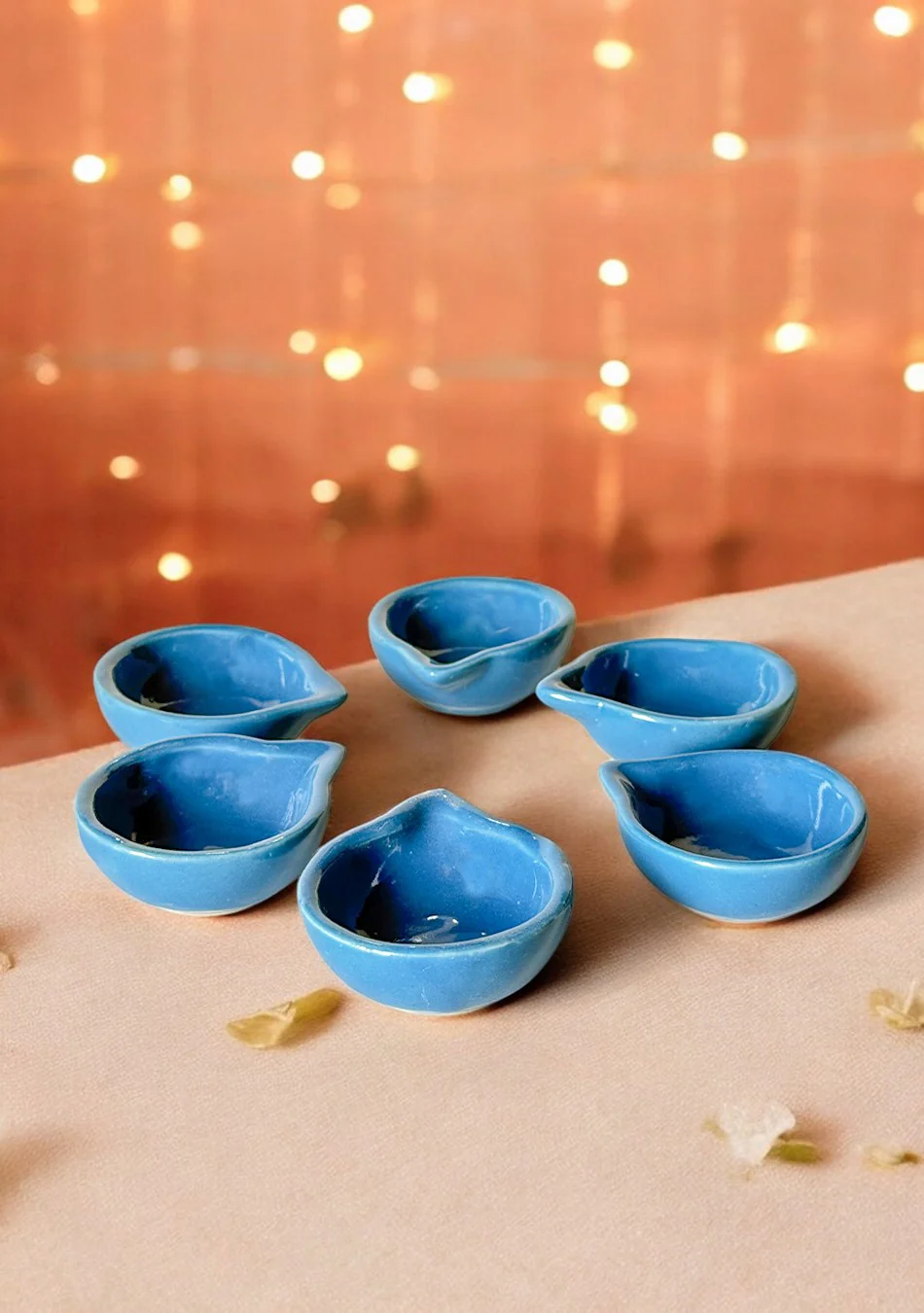 Blue glazed diya set of 6 - Image 3