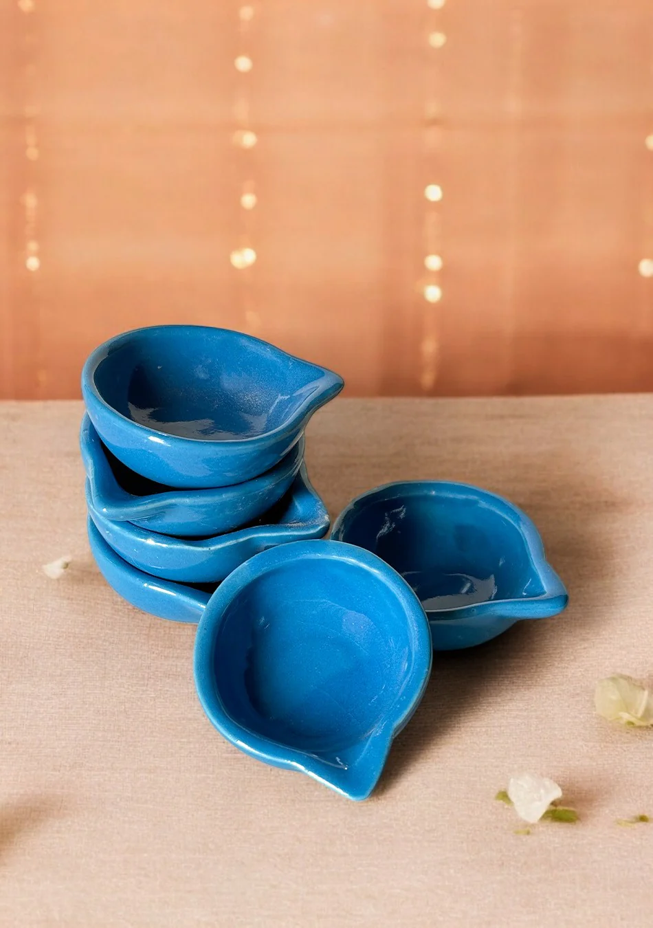 Blue glazed diya set of 6 - Image 6