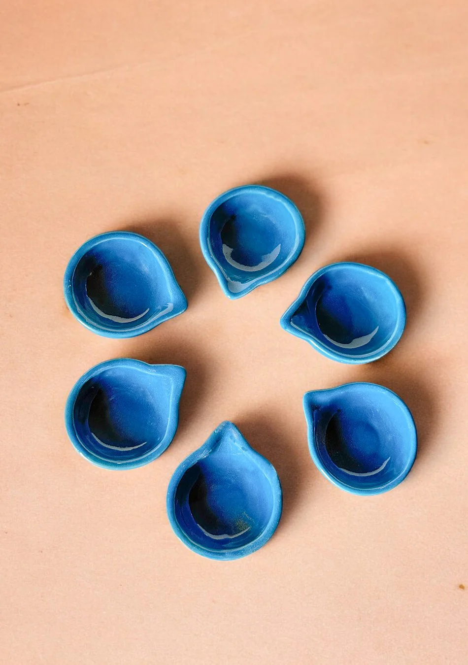 Blue glazed diya set of 6 - Image 8