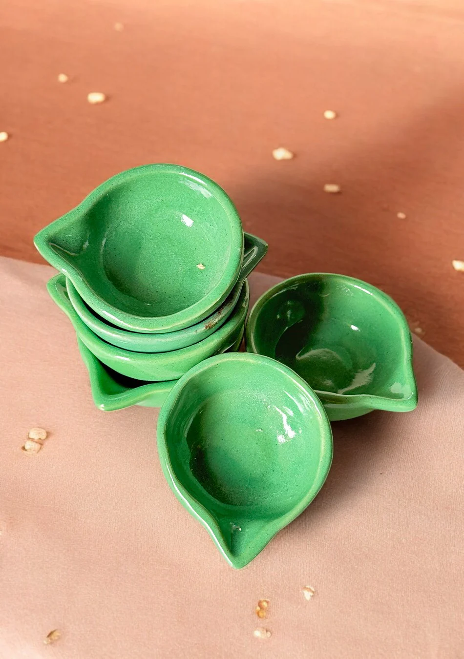 Green glazed diya set of 6 - Image 4