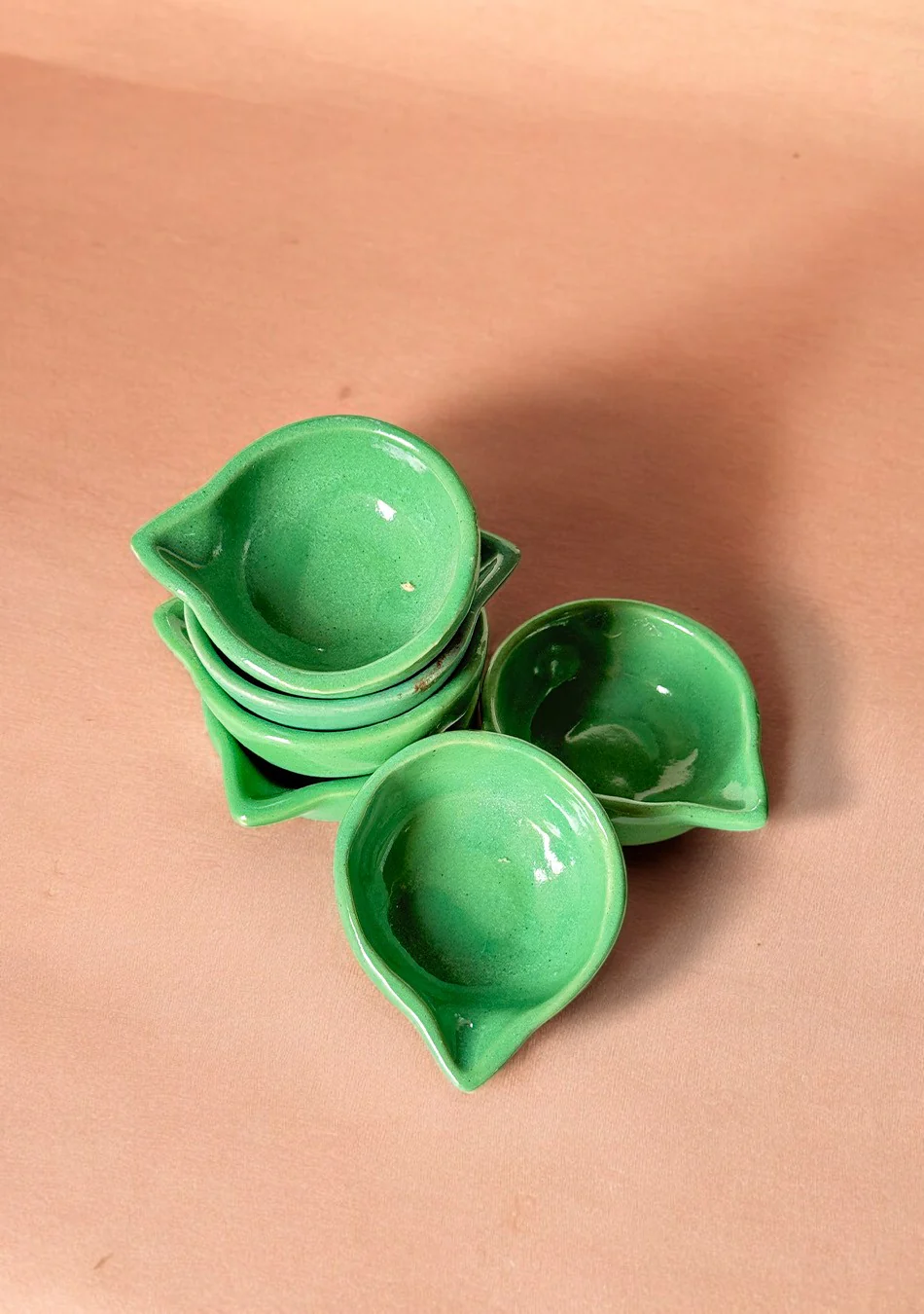 Green glazed diya set of 6 - Image 7