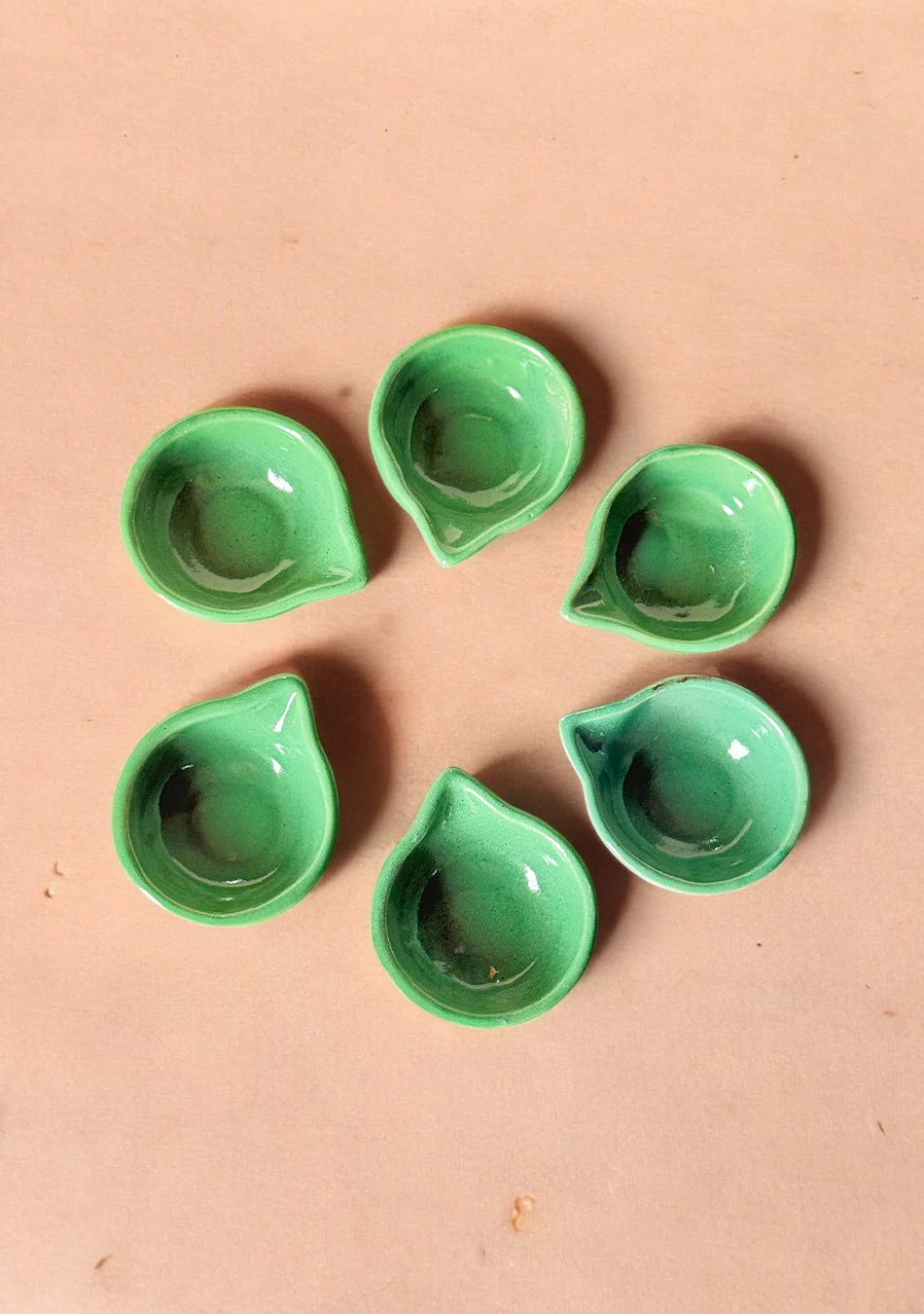 Green glazed diya set of 6 - Image 8