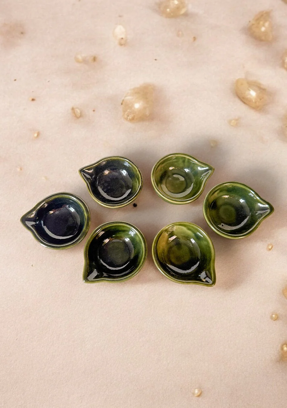 Sage Bloom Glazed Diya set of 6 - Image 3