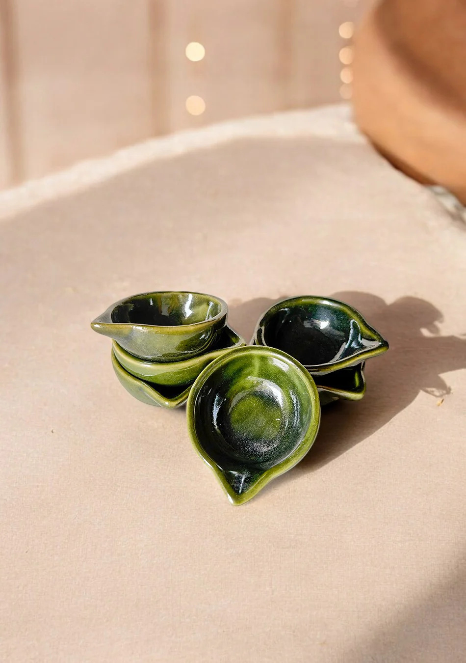 Sage Bloom Glazed Diya set of 6 - Image 5