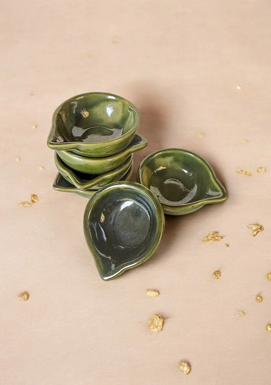 Sage Bloom Glazed Diya set of 6 - Image 7