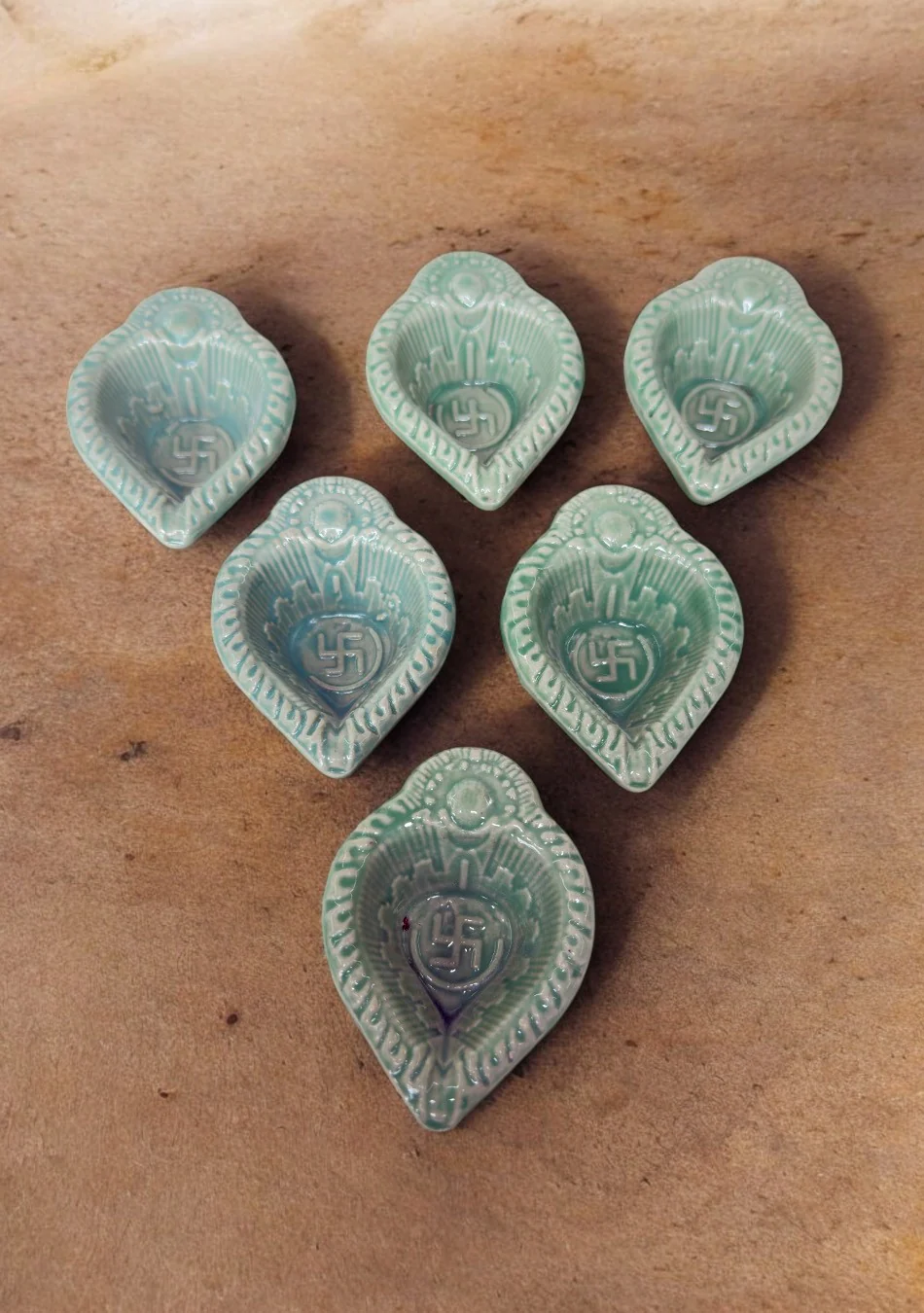 Green Swastic Diya Set of 6 - Image 5