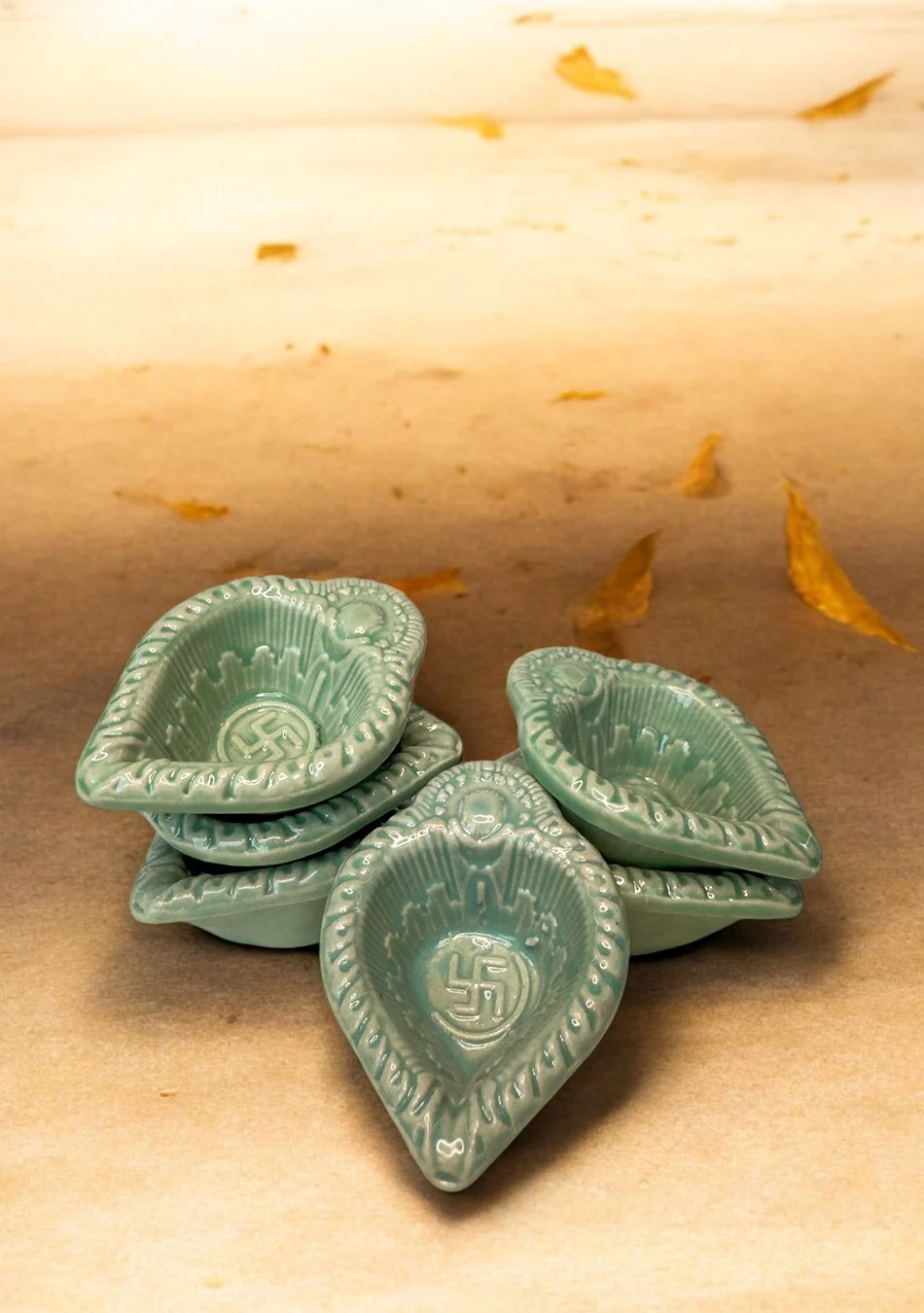 Green Swastic Diya Set of 6 - Image 6