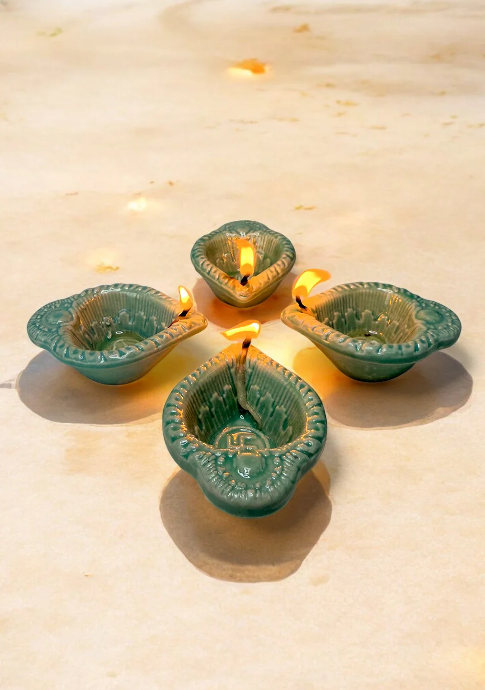 Green Swastic Diya Set of 6 - Image 7