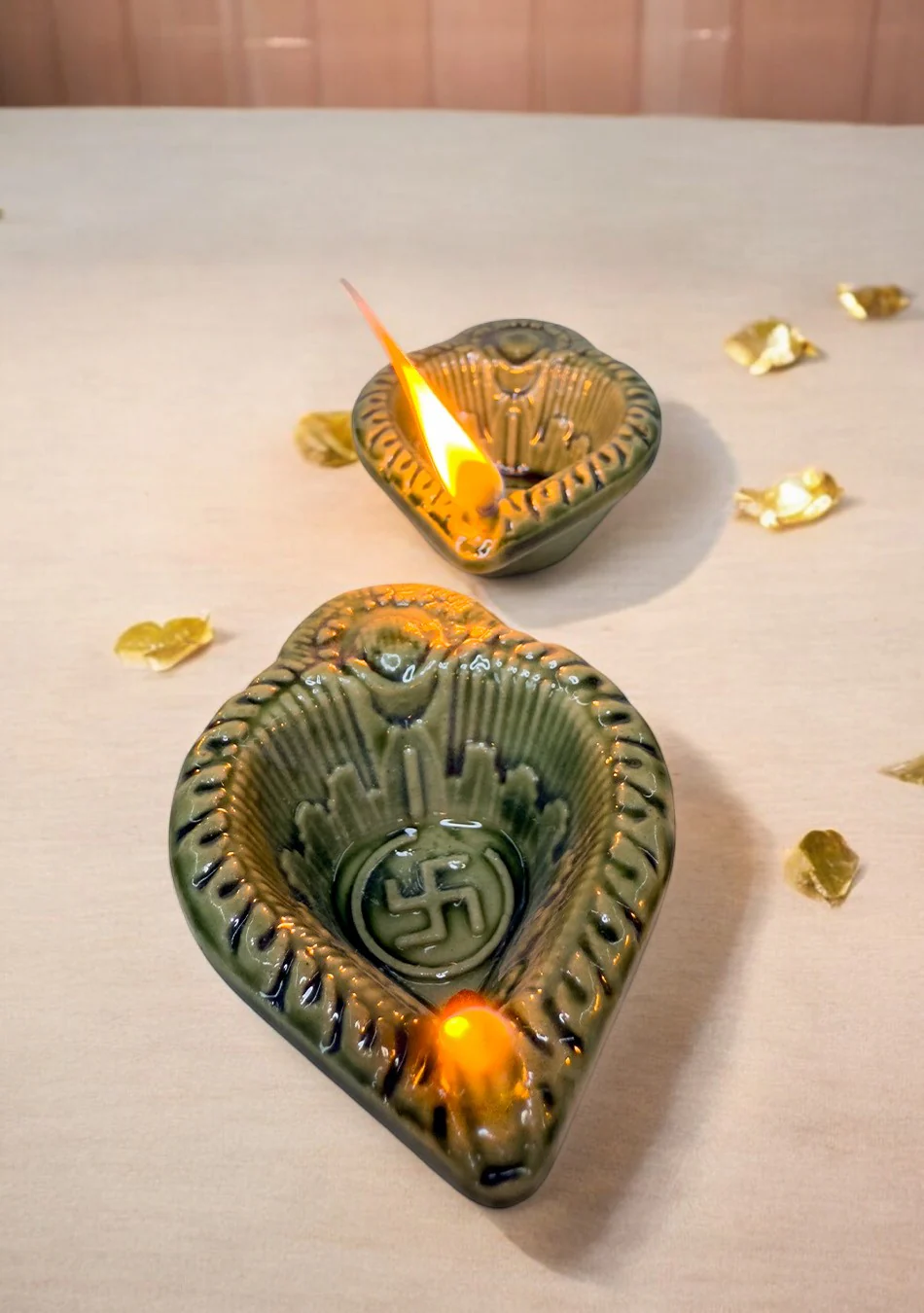 Olive Swastic Diya Set of 6 - Image 3