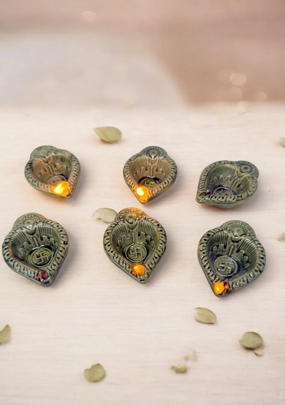 Olive Swastic Diya Set of 6 - Image 4