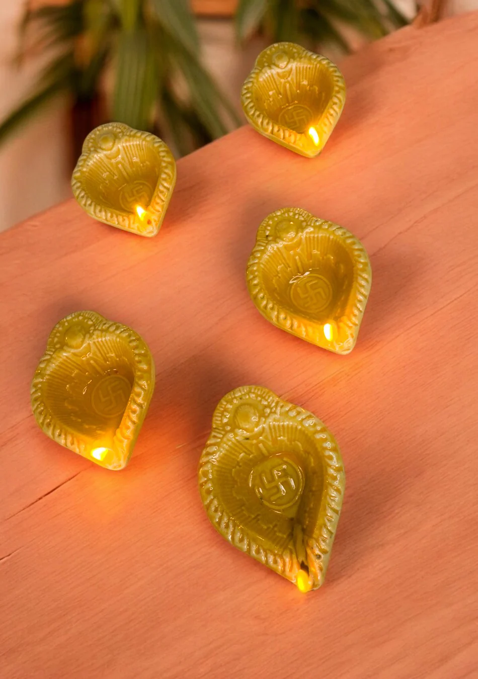 Yellow Swastic Diya Set of 6 - Image 3