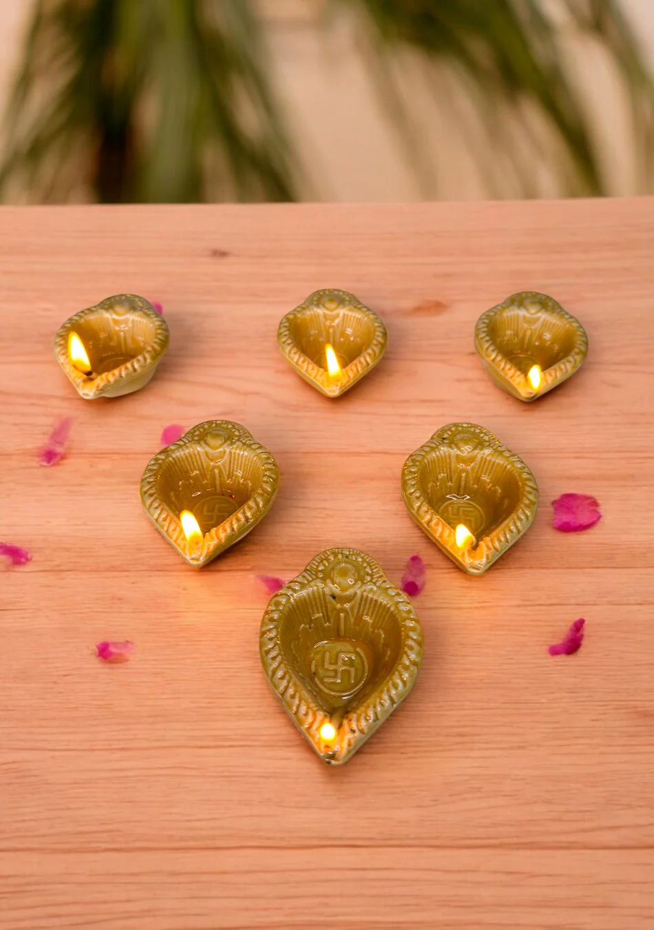Yellow Swastic Diya Set of 6 - Image 4