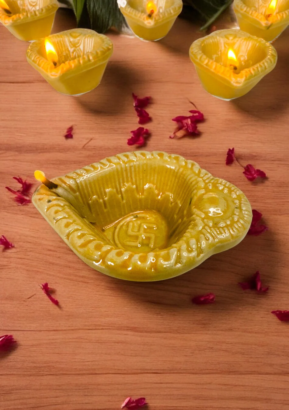 Yellow Swastic Diya Set of 6 - Image 9
