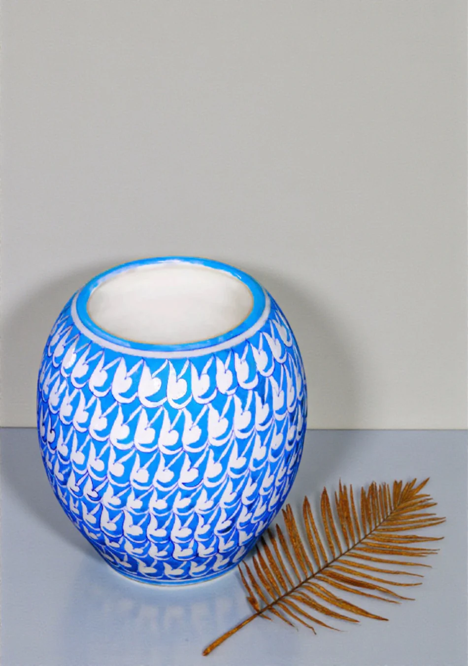 Blue Pottery Big Drum Vase - Image 4