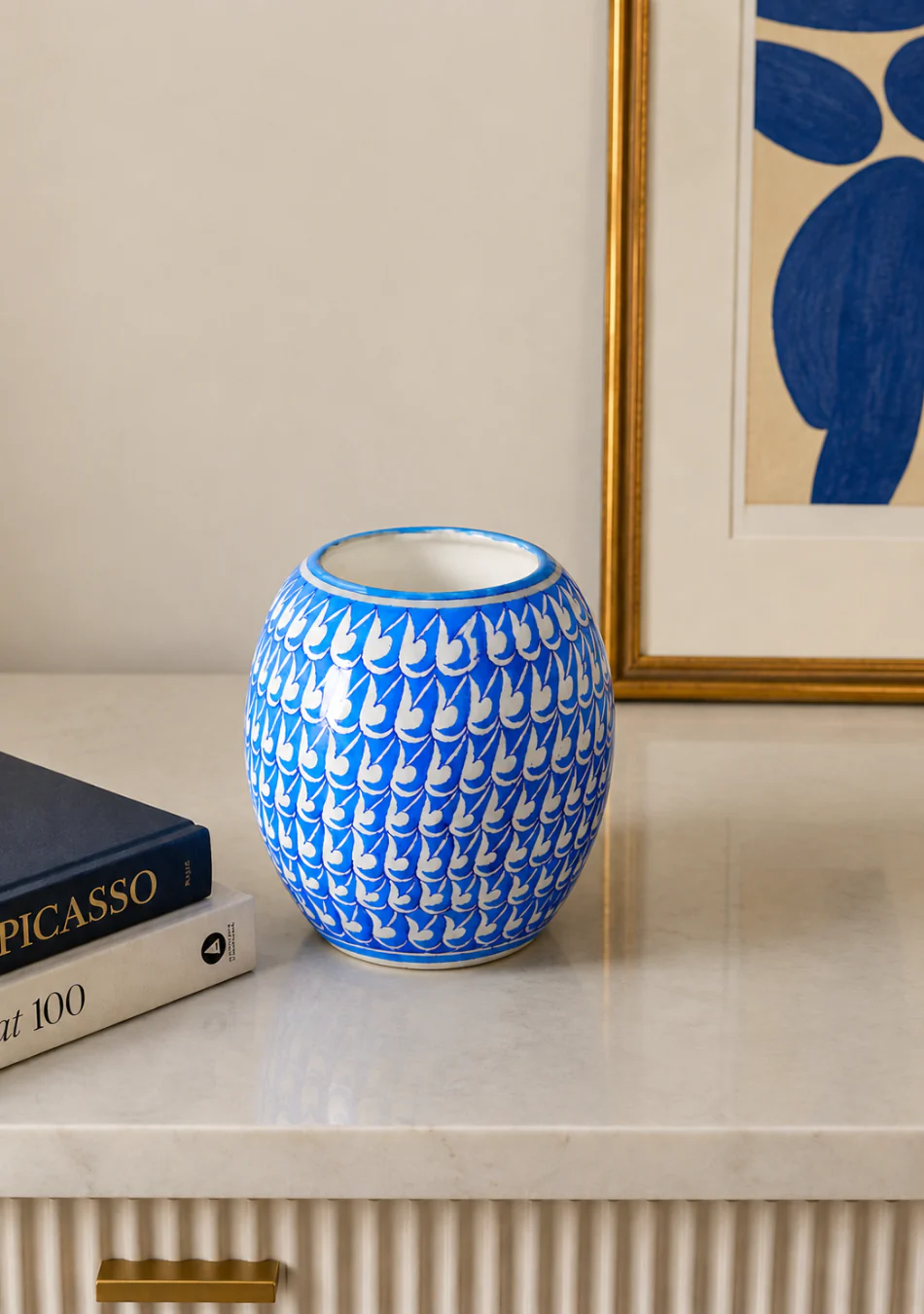 Blue Pottery Big Drum Vase - Image 7