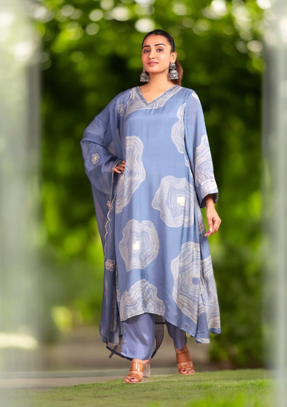 Dusty Blue Abstract print Suit Set - Image 3