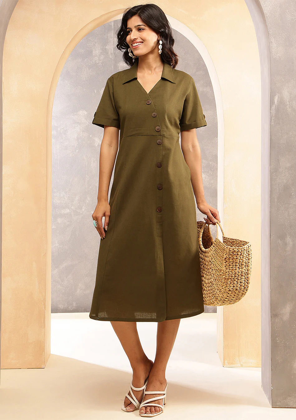 Earthcore Olive Midi Dress - Image 11