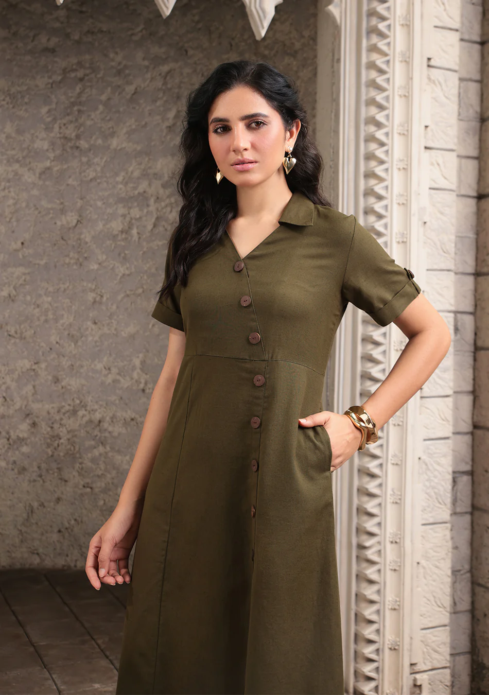 Earthcore Olive Midi Dress - Image 4
