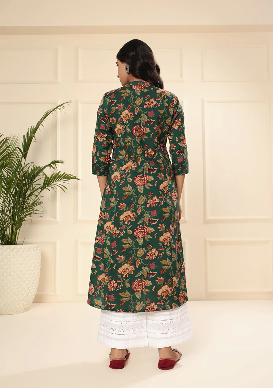 Emerald Bloom Floral Print A-Line Kurta - Image 5