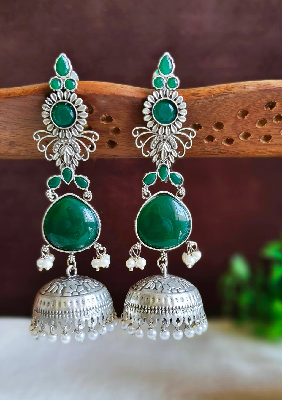 Emerald Drape Jhumkas - Image 2