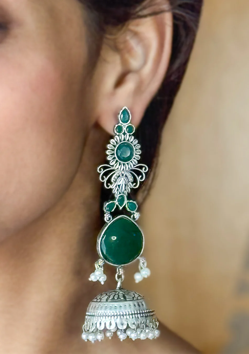Emerald Drape Jhumkas - Image 4