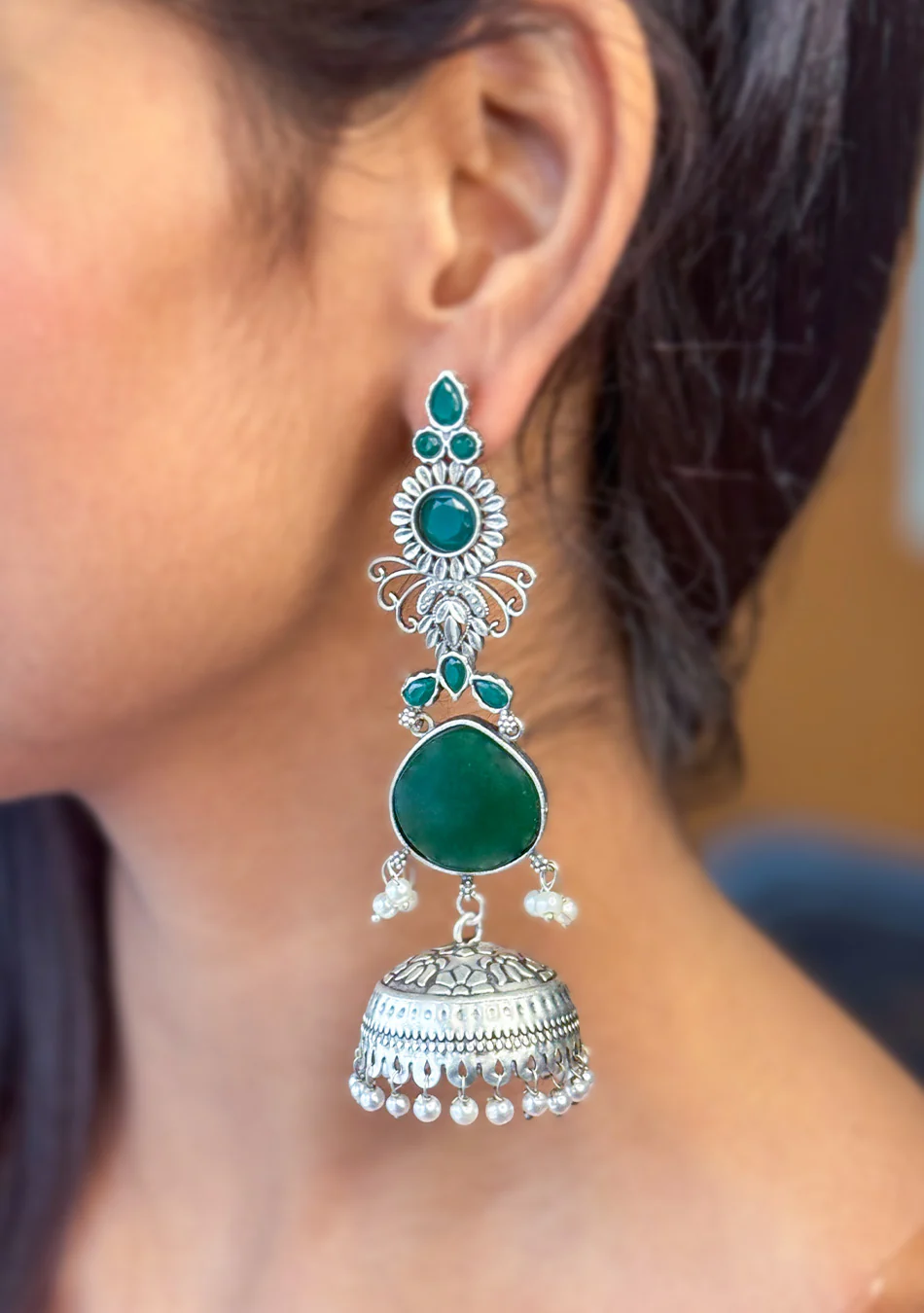 Emerald Drape Jhumkas - Image 5