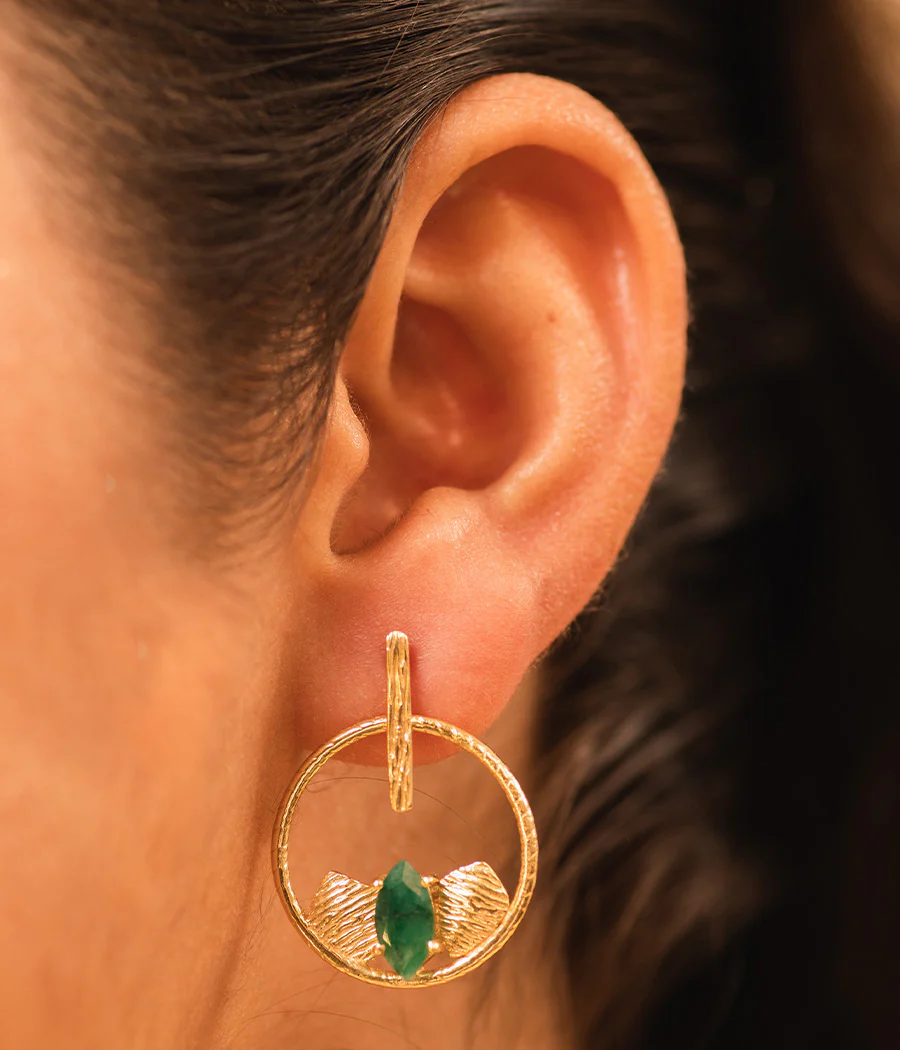 Emerald Gold Plated Earrings - Image 2
