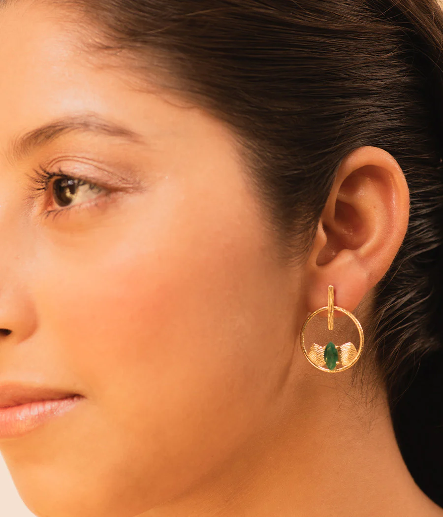 Emerald Gold Plated Earrings - Image 3