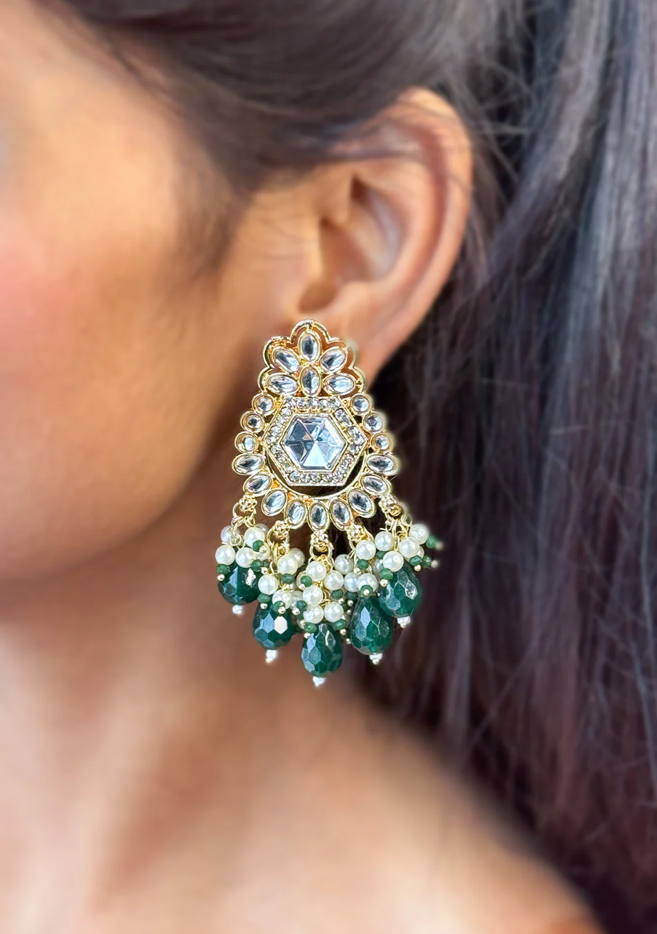 Emerald Golden Drops Earrings - Image 3