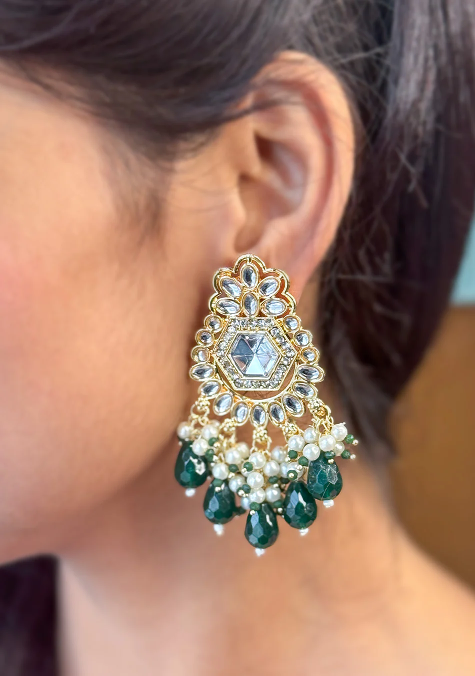 Emerald Golden Drops Earrings - Image 4