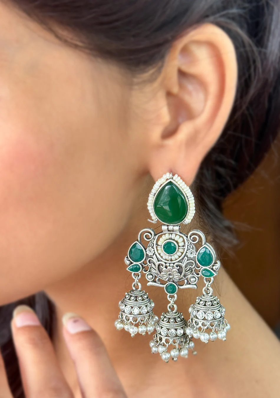 Emerald Regal Jhumkas - Image 3