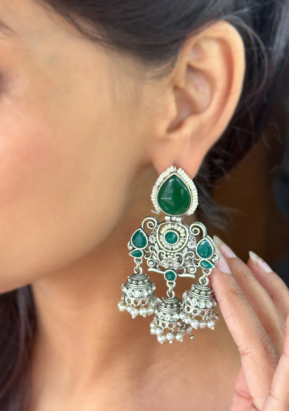 Emerald Regal Jhumkas - Image 4