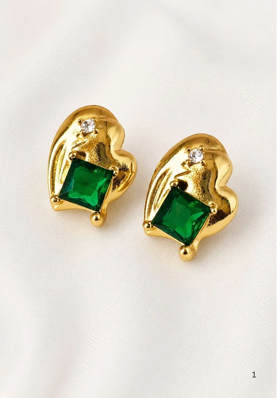 Emerald Shine Gold Studs - Image 2