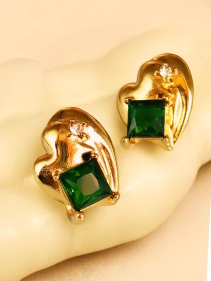 Emerald Shine Gold Studs - Image 4