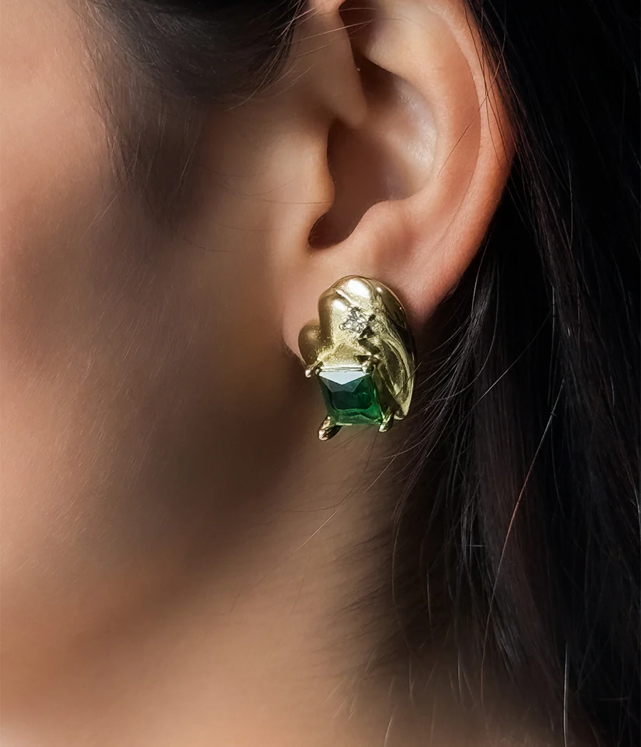 Emerald Shine Gold Studs - Image 5