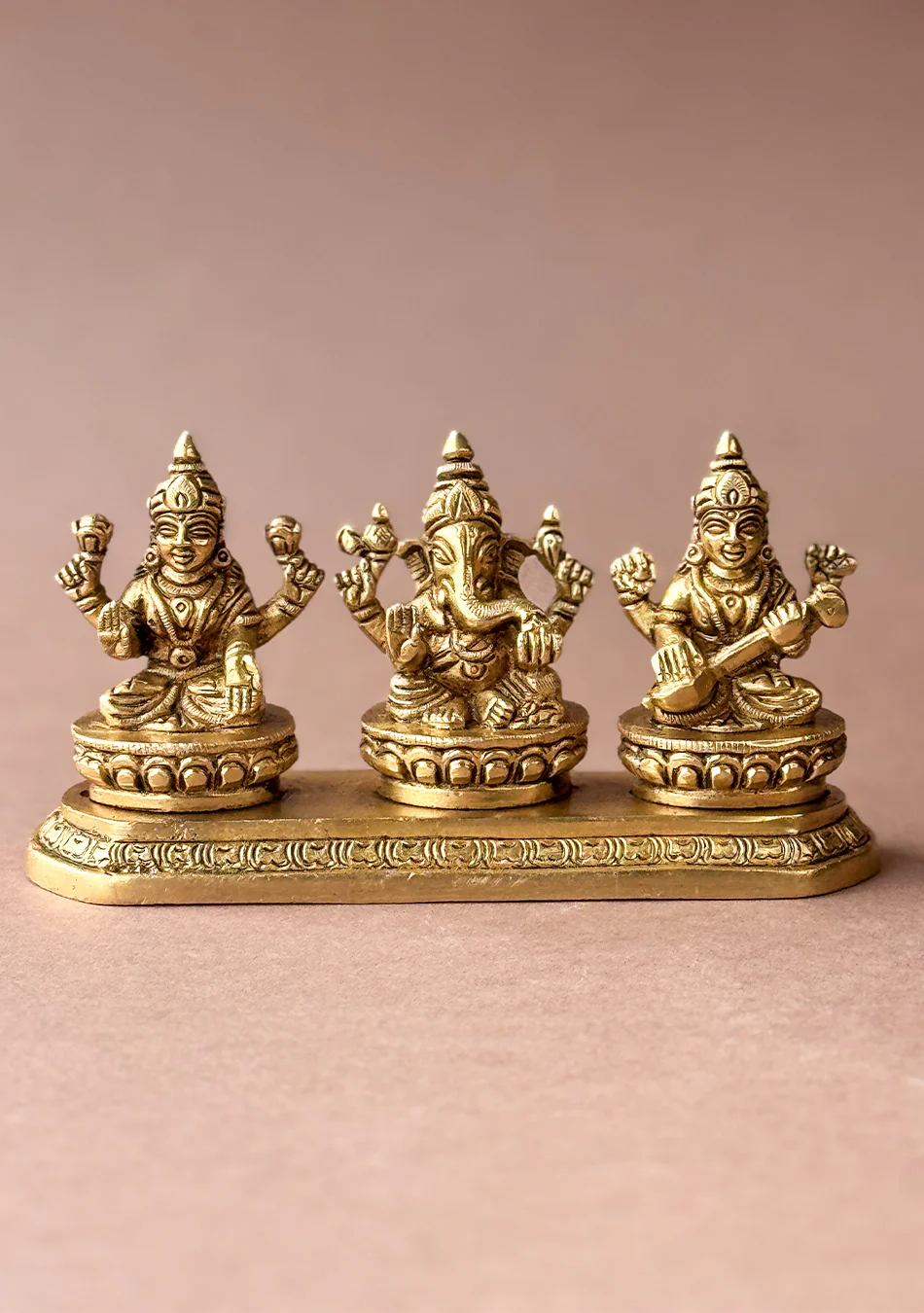 Antique Brass Lakshmi Ganesha Saraswati Set