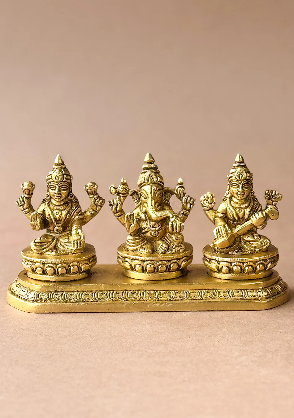 Antique Brass Lakshmi Ganesha Saraswati Set - Image 2